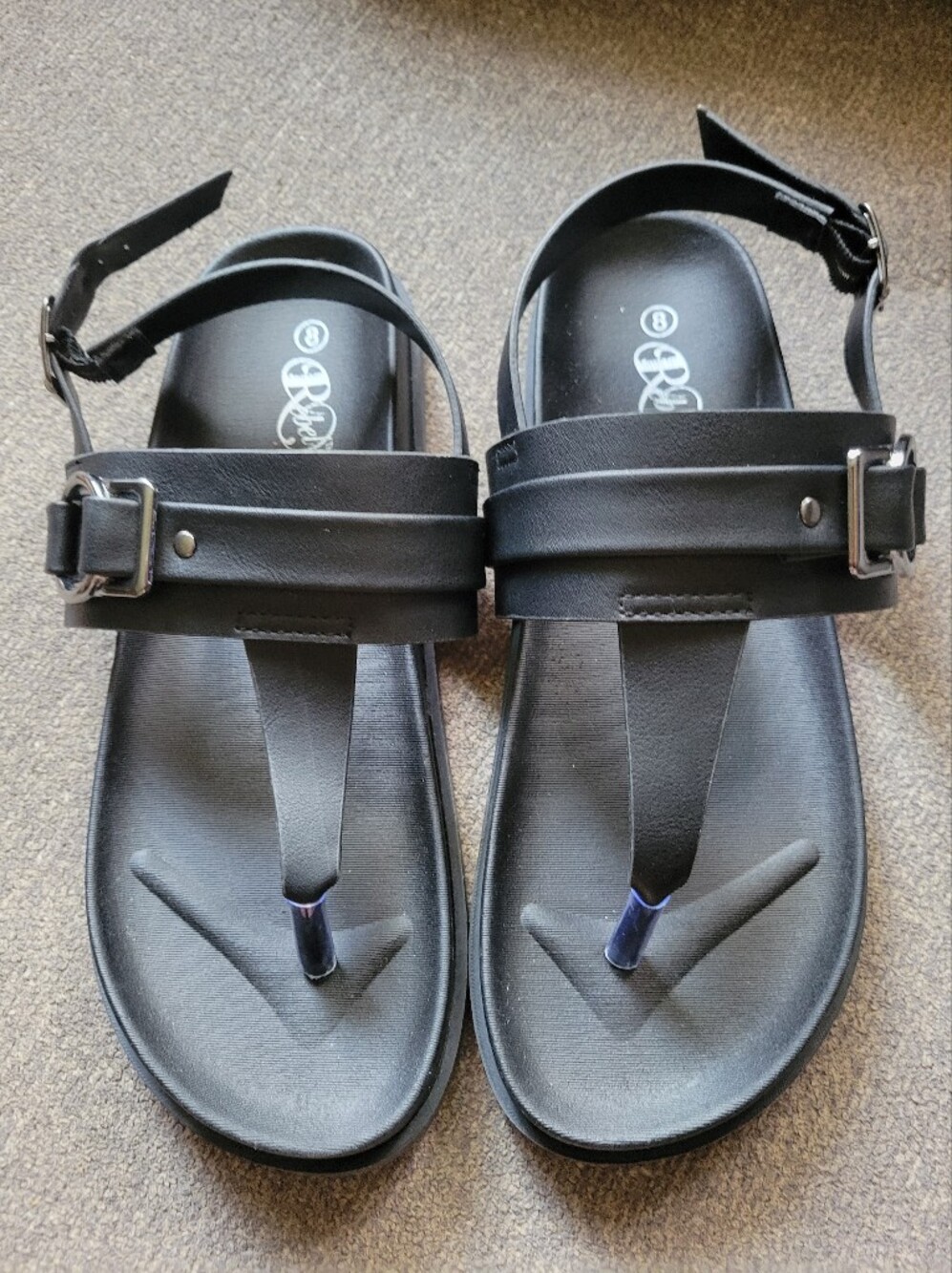 Black Buckle Strap Thong Sandals